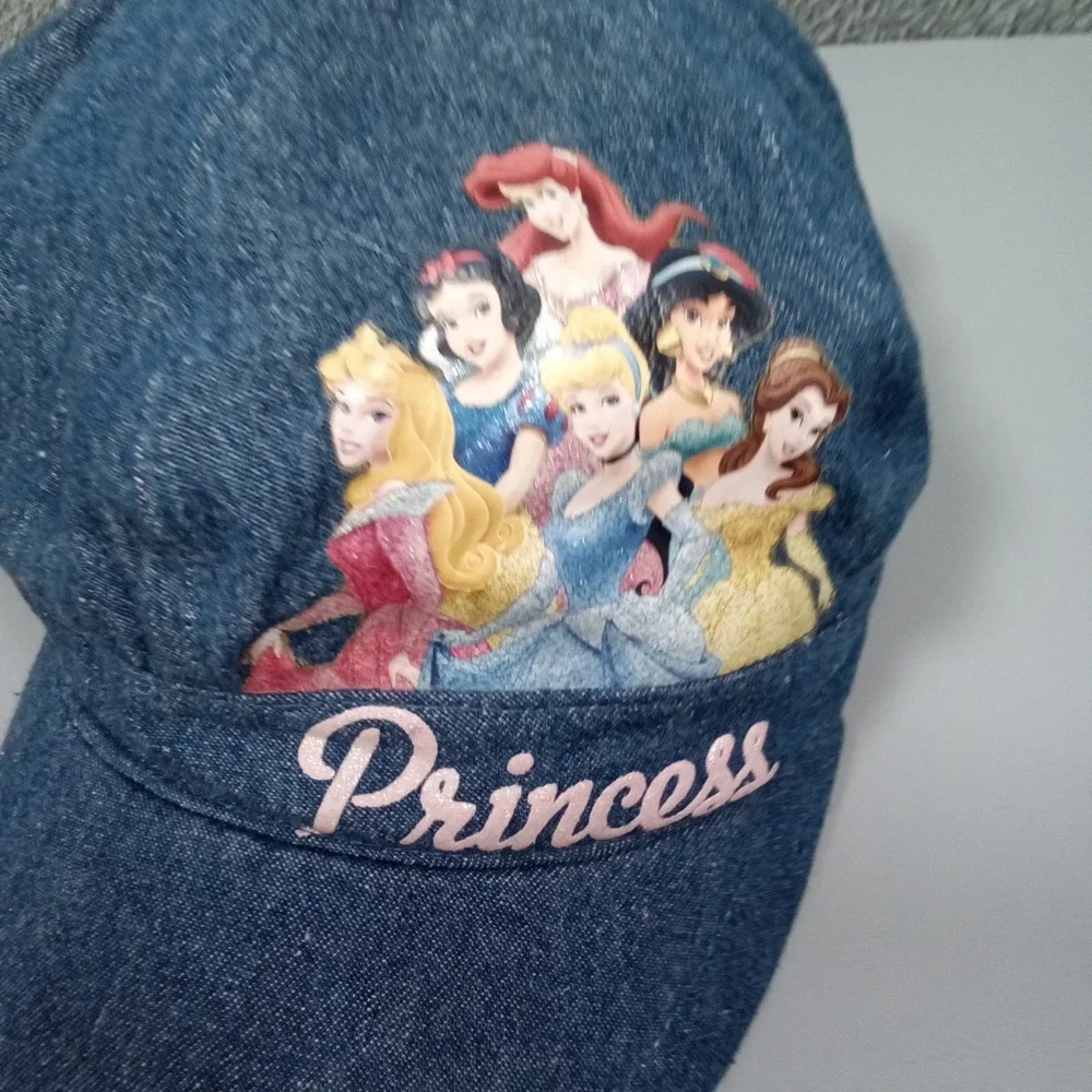 Disney Princess Girls Blue Denim Newsboy Cap Hat Pink Glitter 100%‎ Cotton 17216